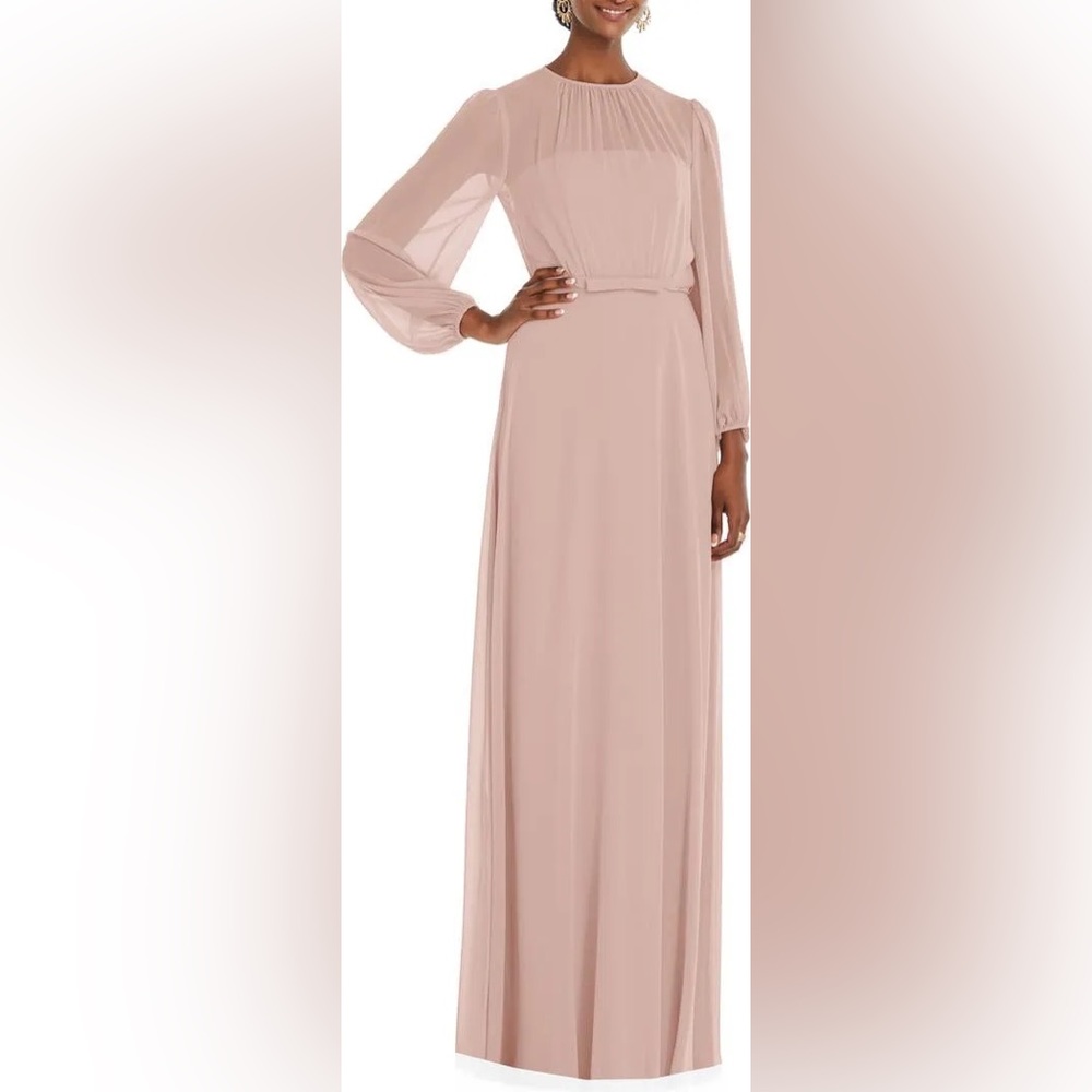 NWT Dessy Collection Long Sleeve Evening Gown in Toasted Sugar, Size 10